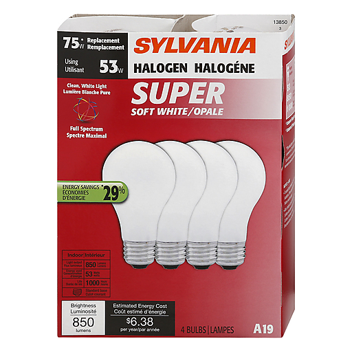 Sylvania Halogen Soft White Lamp A19-Medium Base 120V Light Bulb 53W Equivalent