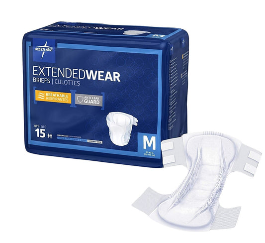 Extendedwear Overnight Briefs, Size Medium, for Waist 27"-43", 15 Ct., 1 Pack Each, By Medline Industries
