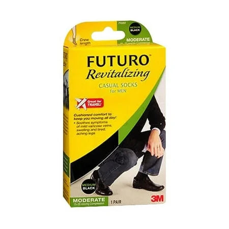 Men's Compression Casual 'Black' Socks Moderate Medium Size, 1 Pair Each, By Futuro