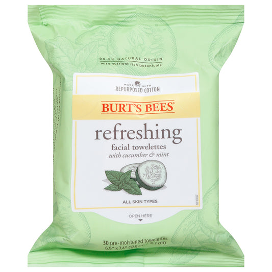 Burt's Bees Facial Cleansing Towelettes Refreshing Cucumber Mint - 30ct