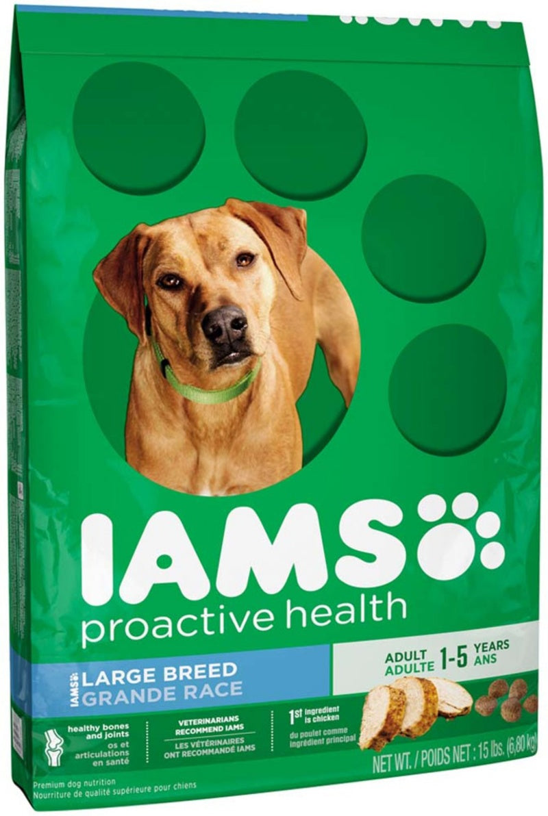 Iams Large Breed Chicken & Whole Grains Recipe Super Premium Dog Food, Adult 1+, 15 Lb