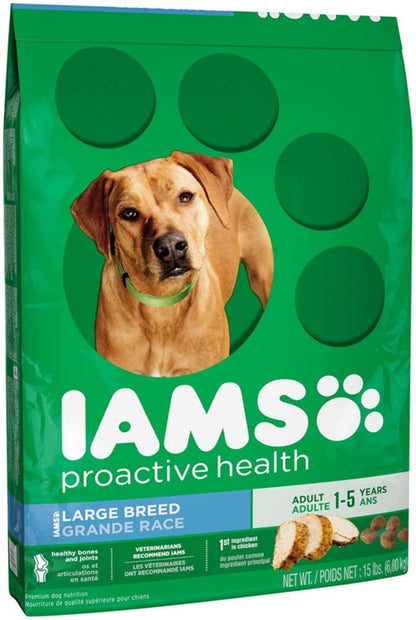 Iams Large Breed Proactive Health Chicken Flavor Whole Grain Dog Food, Adult 1+, 15 Lb, Each, By IAMS