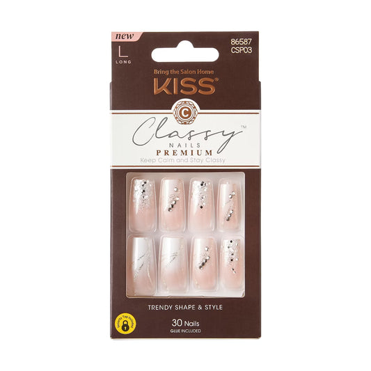 Kiss Products Classy Premium Long Square Glue-on Fake Nails - Stunning! - 30ct, by Kiss