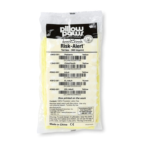 Pillow Paws Terrycloth Double Imprint Risk Alert Socks, Adult, Yellow, 1 Pair Each, By Principle