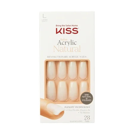 Salon Acrylic Natural Fake Nails ‘Strong Enough’ 28 Count, 1 Pack Each, By KISS