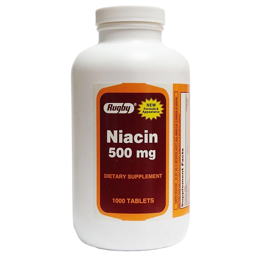 Rugby Niacin 500 mg 1000 Tablets, 1 Bottle Each, By Rugby