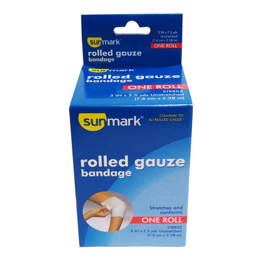 Sunmark Rolled Gauze Bandage 3" x 2.5 Yds Unscretched, One Roll, 1 Each, By Cypress Medical