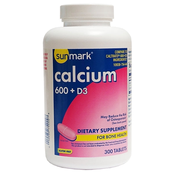 Sunmark Calcium 600 + D3, 300 Tablets, 1 Bottle Each, By Sunmark