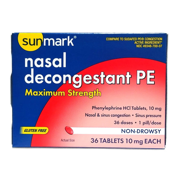Sunmark Nasal Decongestant PE Maximum Strength 10 mg, 36 Tablets, 1 Pack Each,  By Mckesson