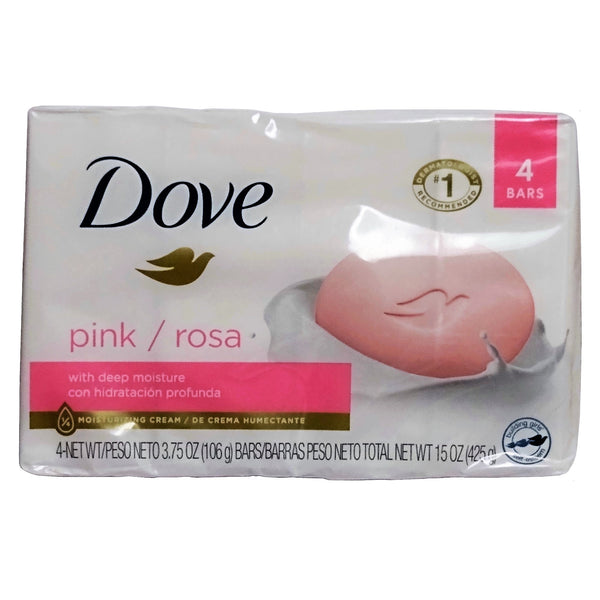 Dove Pink Moisturizing Soap Bars, Four 3.75 OZ Bars, By Unilever