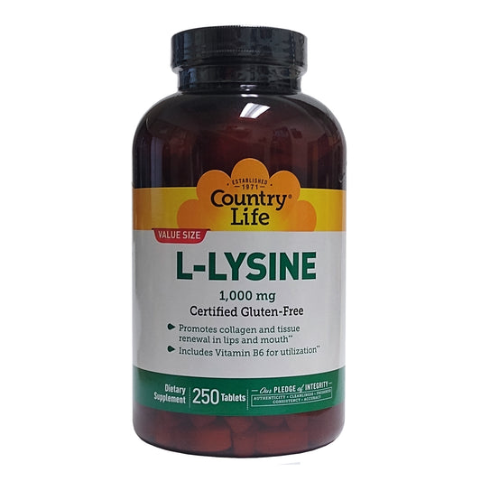 Country Life L-Lysine, 250 Vegan Tablets, 1 Bottle Each, By Country Life LLC