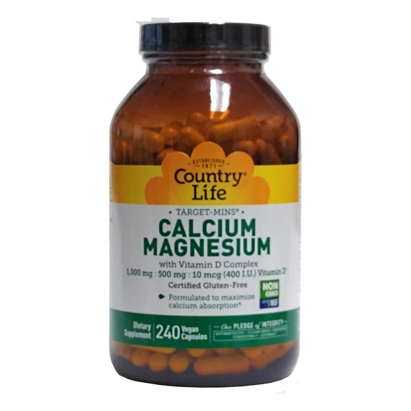 Country Life Calcium Magnesium, 240 Vegan Capsules, 1 Bottle Each, By Country Life LLC
