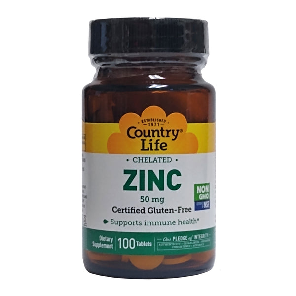 Country Life Zinc Chelated, 100 Tablets, 1 Bottle, By Country Life LLC