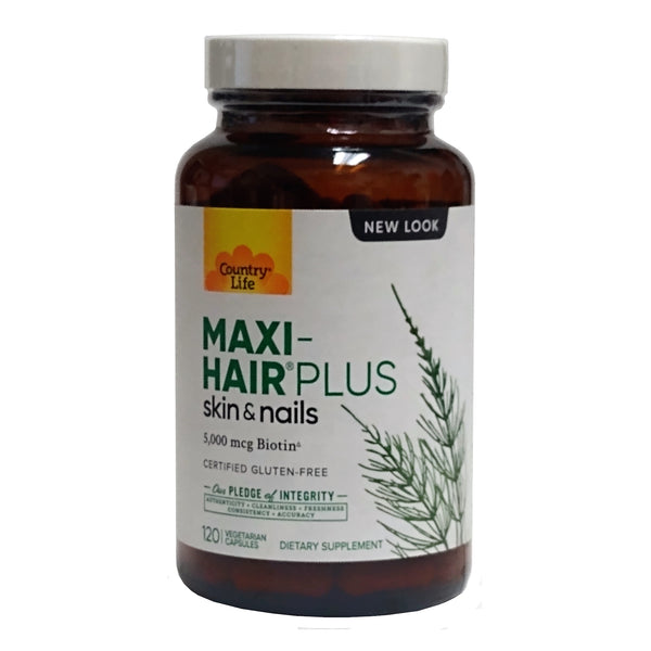 Country Life Maxi-Hair Plus Skin & Nails, 1 Bottle, 120 Vegan Capsules, 5000mcg Biotin, By Country Life LLC