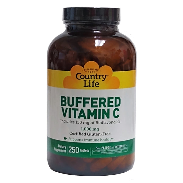 Country Life Buffered Vitamin C, 1 Bottle, 250 Tablets, 1000mg, By Country Life LLC