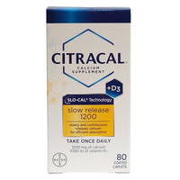 Citracal Calcium Slow Release 1200 + D3, 80 Coated Caplets, 1 Pack Each, By Bayer