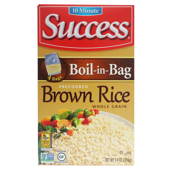 Success Boil-In-Bag Pre-Cooked Whole Grain Brown Rice 14 Oz 4 Count, 1 Box Each, By Riviana Foods