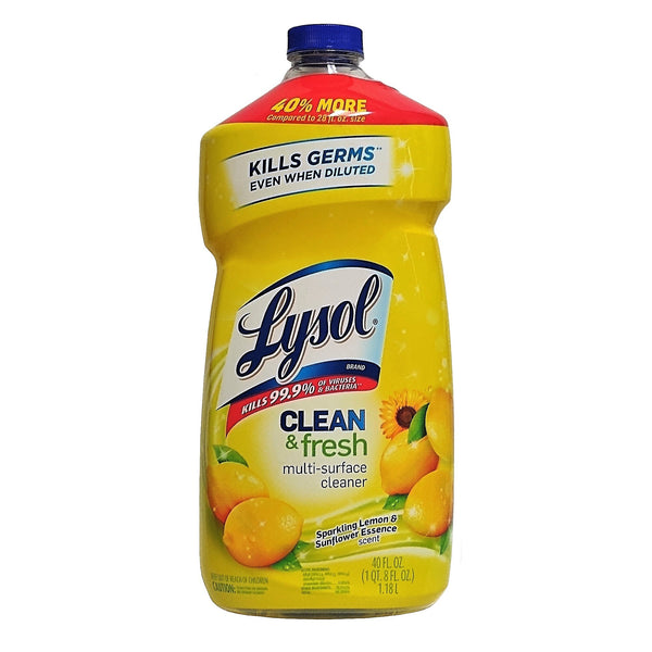Lysol Clean and Fresh Multi-Surface Cleaner, Sparkling Lemon & Sunflower Essence Scent, 40 oz., 1 Bottle Each, By Reckitt Benckiser