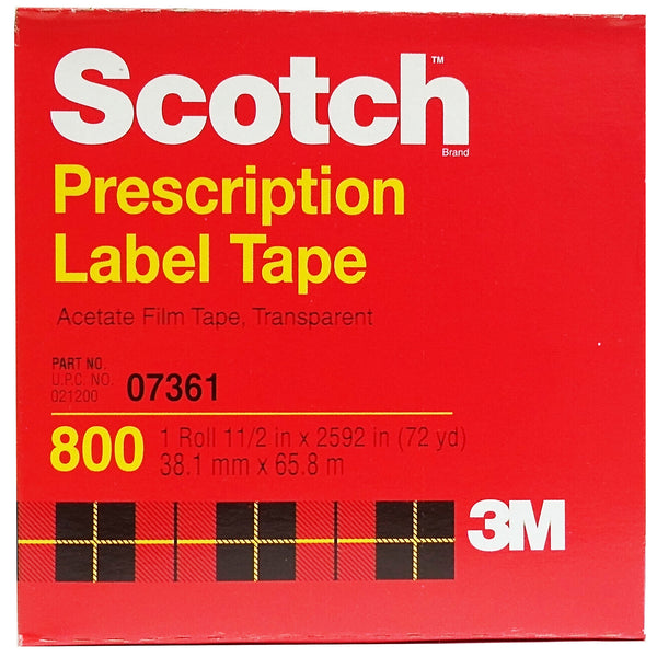 Scotch Prescription Label Tape, Acetate Film Tape 07361, Transparent 800, 1 Pack Each, By 3M