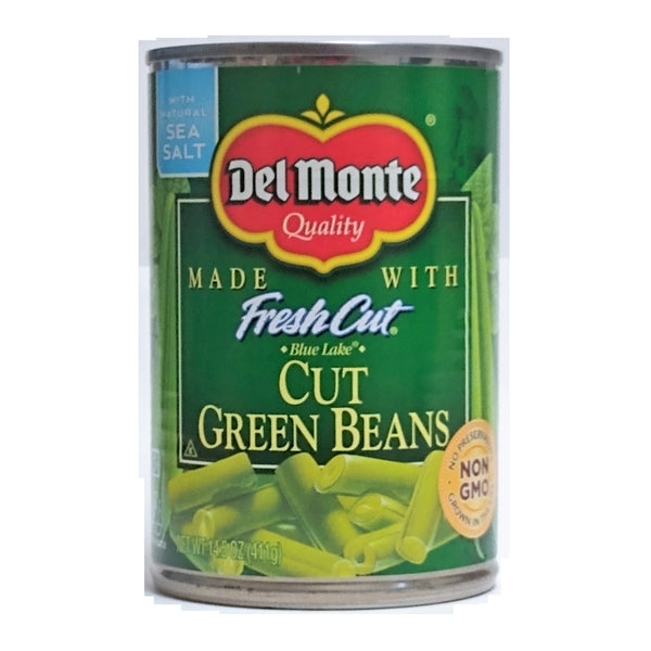 Del Monte Cut Green Beans, With Natural Sea Salt, 14.5 oz, Case Of 12 Cans, By Del Monte Foods