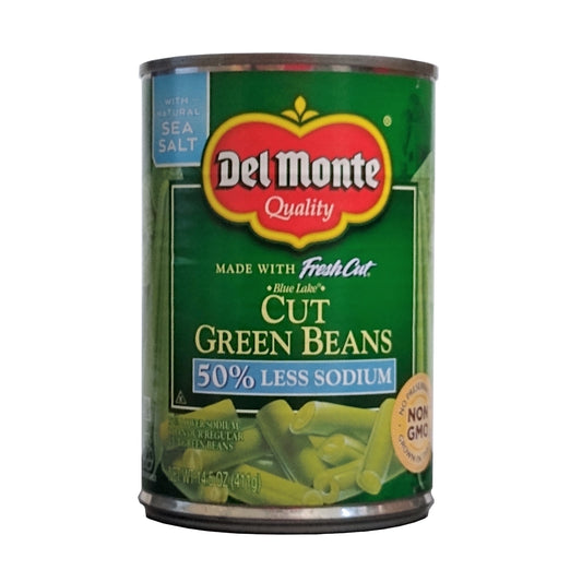 Del Monte Cut Green Beans, With Natural Sea Salt, 50% Less Sodium, 14.5 oz, Case Of 12, By Del Monte Foods