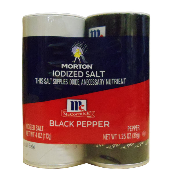 Morton Iodized Salt 4 oz. And Black Pepper Shaker, 1.25 oz., 1 Set Each, By Morton Salt Inc.