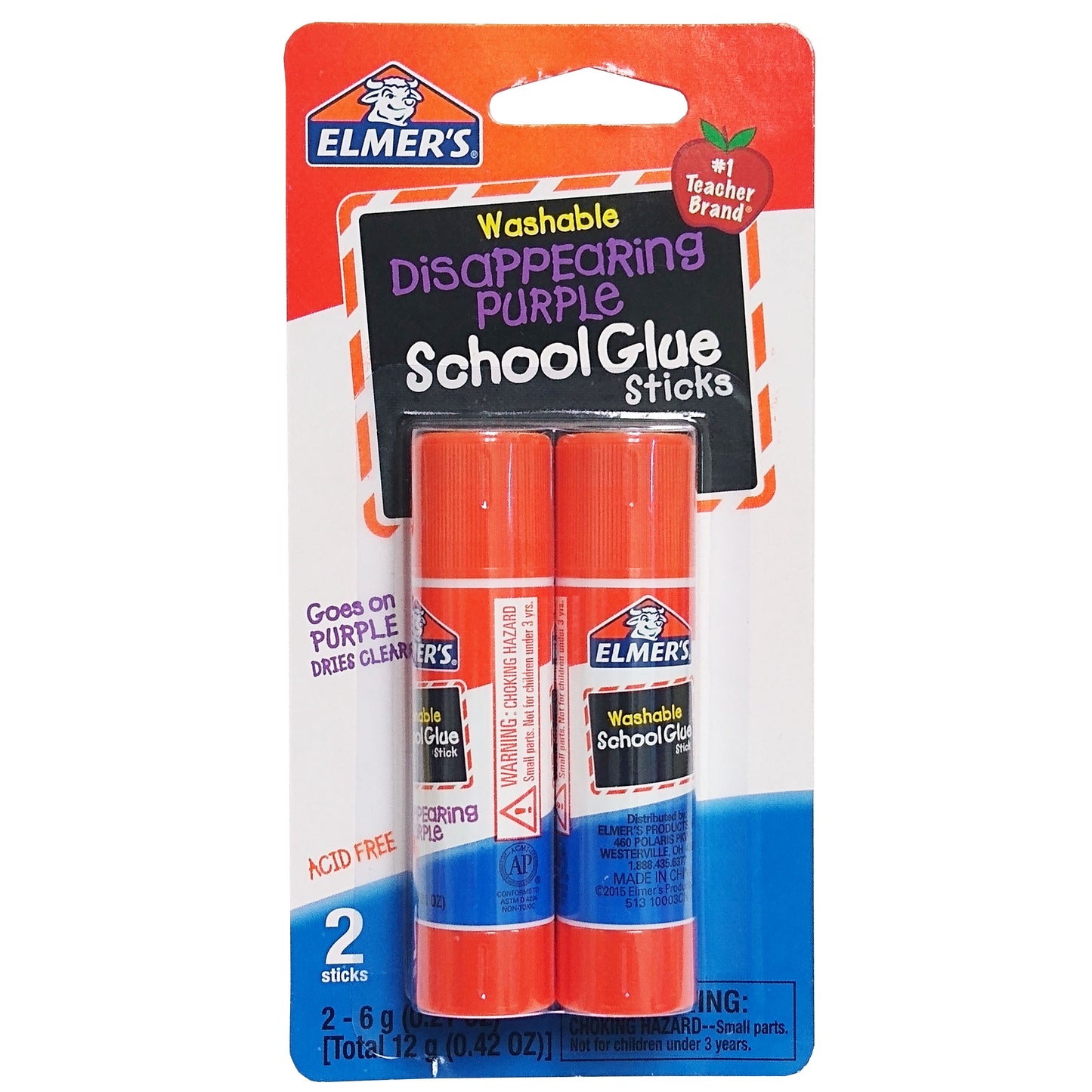 Elmer's Washable Disappearing Purple School Glue Sticks, 0.22 Oz., 2 Ct., 1 Each, By Borden