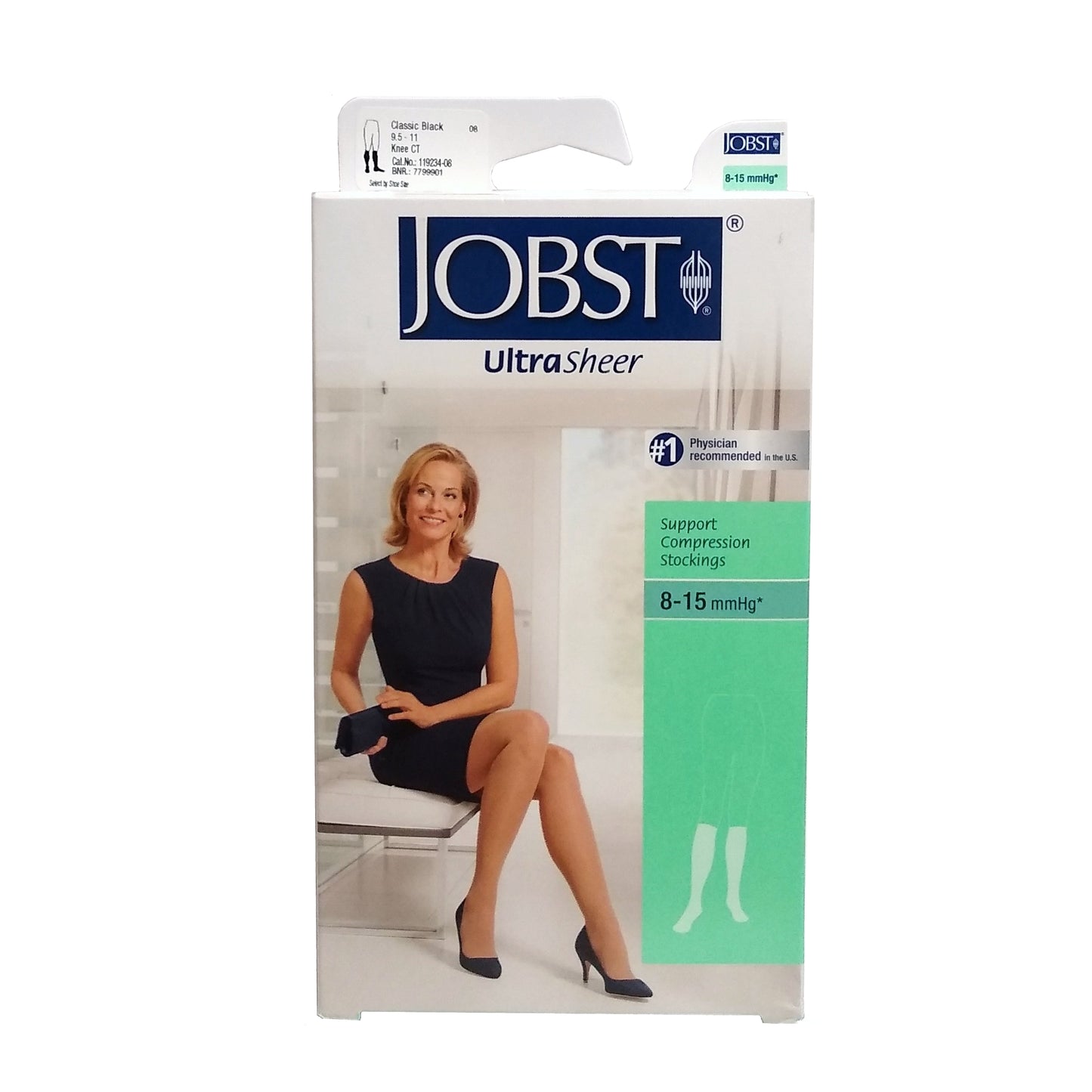 Ultra Sheer Compression Knee High Socks, Medium, Black, 8-15 mmHg, 1 Each, By Jobst