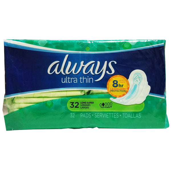 Always Ultra Thin Long Super Pads, 32 Ct., 1 Pack Each, By P&G