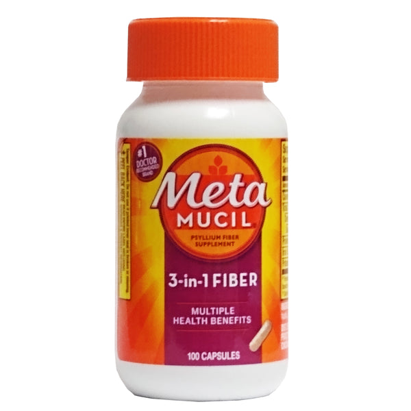 Meta Mucil, 3 in 1 MultiHealth Fiber Supplement Capsules 100 Count, 1 Bottle Each, By P&G