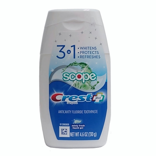 Crest Complete Plus Scope, 3 in 1 Toothpaste, Minty Fresh Liquid Gel, 4.6 oz., 1 Bottle Each, By P&G