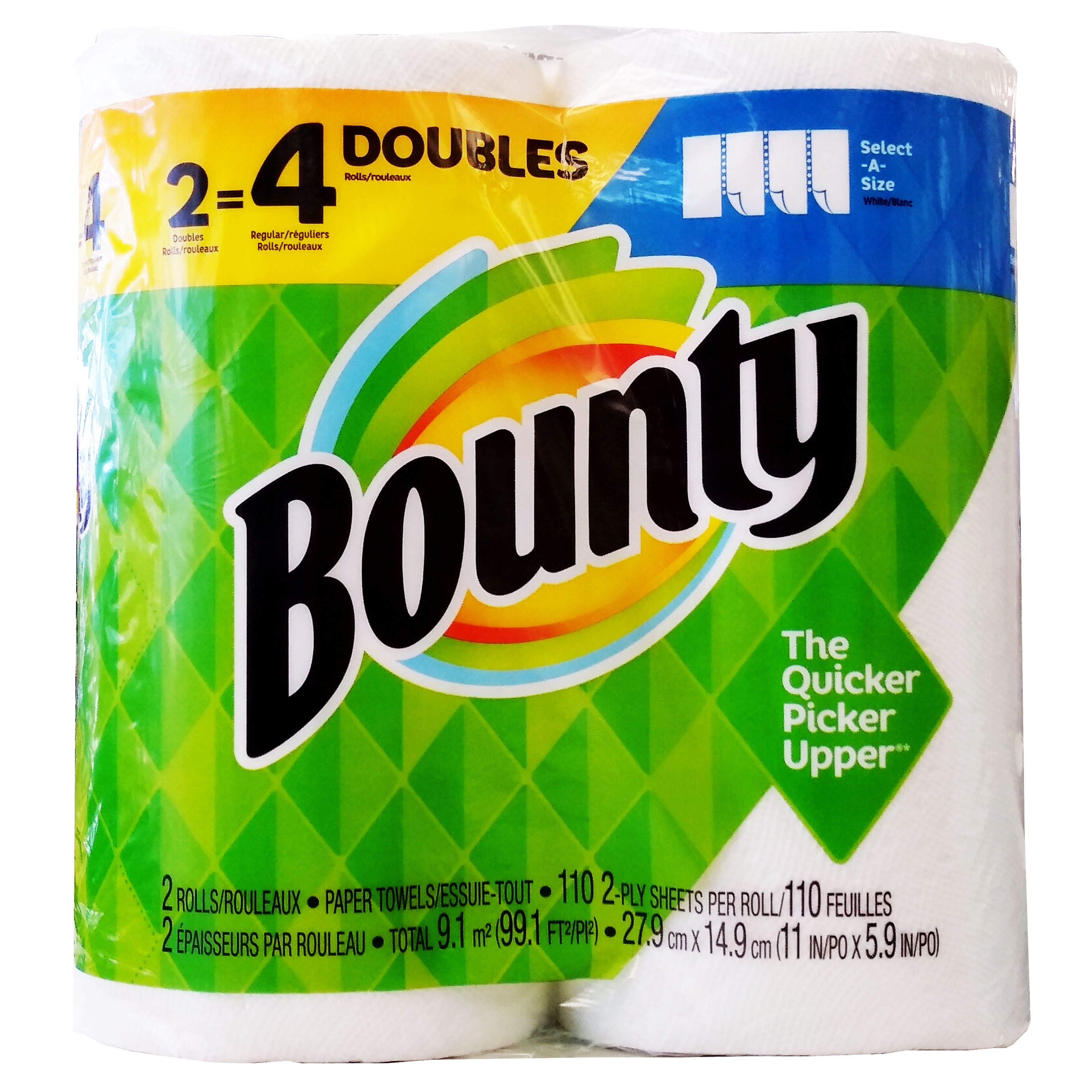 Bounty Paper Towels, Select-A-Size, Double Rolls, White, 2-Ply - 4 rolls