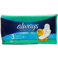 Always Ultra Thin Extra Long Super Pads, Size 3, 28 Count, 1 Pack Each, By P&G