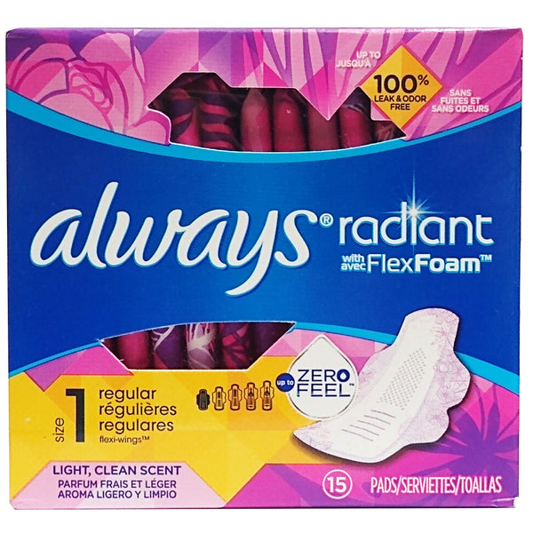 Always Radiant With Flex-Foam, Size 1, Regular, 15 Ct., 1 Pack Each, By P&G