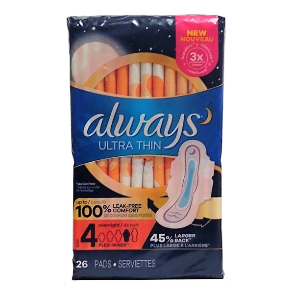 Always Ultra Thin Overnight Flexi-Wings 26 Pads, By Proctor and Gamble