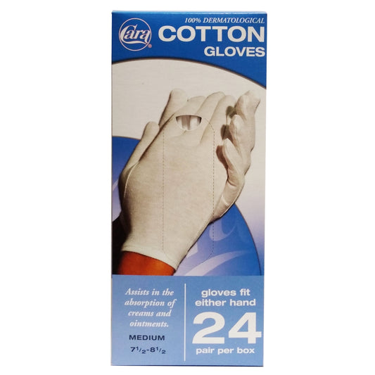 Cara Cotton Gloves Medium 7 1/2 to 8 1/2, 24 Pairs, 1 Box By Cara