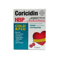 Coricidin HBP Cold and Flu, 10 Tablets, 1 Box Each, By Bayer