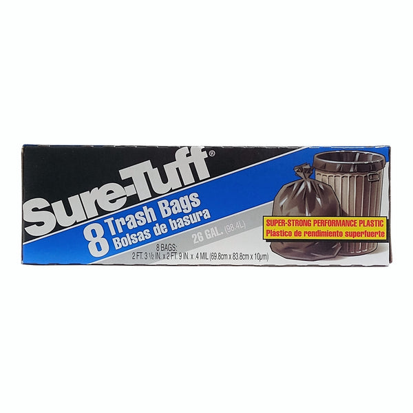 Sure-Tuff 26 Gallon Trash Bags With Flap Ties, 8 Bags Per Box, 1 Box Each By Webster
