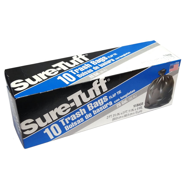Sure-Tuff 26 Gallon Trash Bags With Flap Ties, 10 Bags Per Box, Case Of 24 Boxes, By Webster
