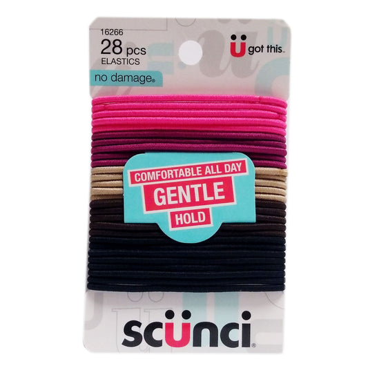 Scunci Gentle Hold No Damage Elastics, Assorted Colors 28 Count, 1 Pack Each, By Conair