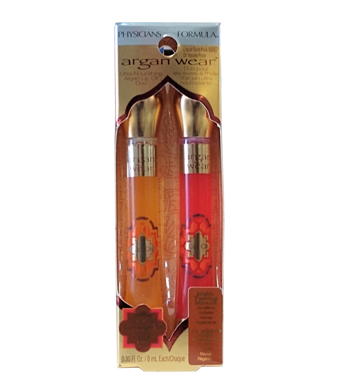 Argan Wear Ultra-Nourishing Argan Lip Oil Duo, Liquid Gold / Pink, 0.6 Oz, 1 Each, By Physicians Formula