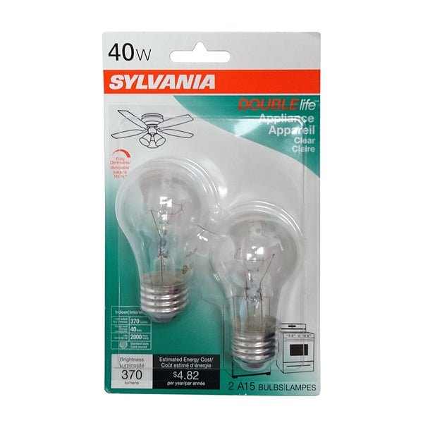 Sylvania 40W Double life Appliance Light Bulb, 2 Pack, 1 Each, By Ledvance LLC