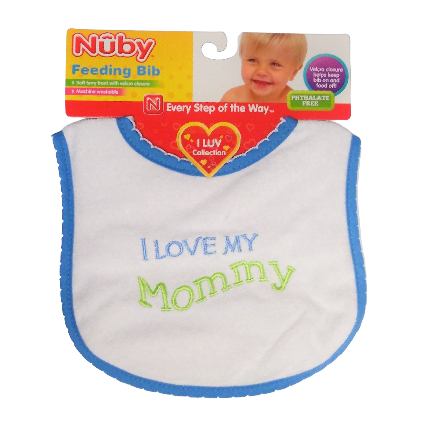 Nuby Cloth Feeding Bibs, I LUV Collection, Assorted Colors, 1 Each, By Nuby