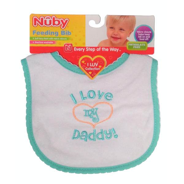 Nuby Cloth Feeding Bibs, I LUV Collection, Assorted Colors, 1 Each, By Nuby
