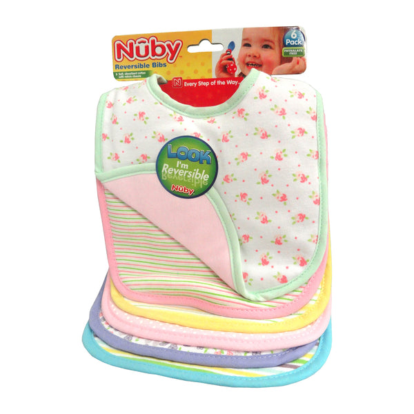 Nuby Reversible Cloth Bibs Assorted Colors, 6 Count, 1 Pack Each, By Nuby