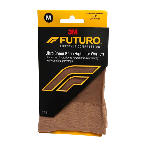 Futuro Ultra Sheer Knee Highs for Women, Mild Compression, Size Med, 1 Pair Each, By 3M Personal Care