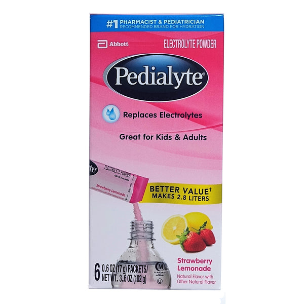 Pedialyte Electrolyte Drink Mix, Strawberry Lemonade, 0.6 oz Packets, 6 Count, 1 Box Each, By Abbott Laboratories