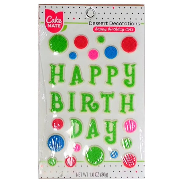 Cake Mate Happy Birthday Dots, Cake Decorations, 1 Sheet Each, By Signature Brands, LLC