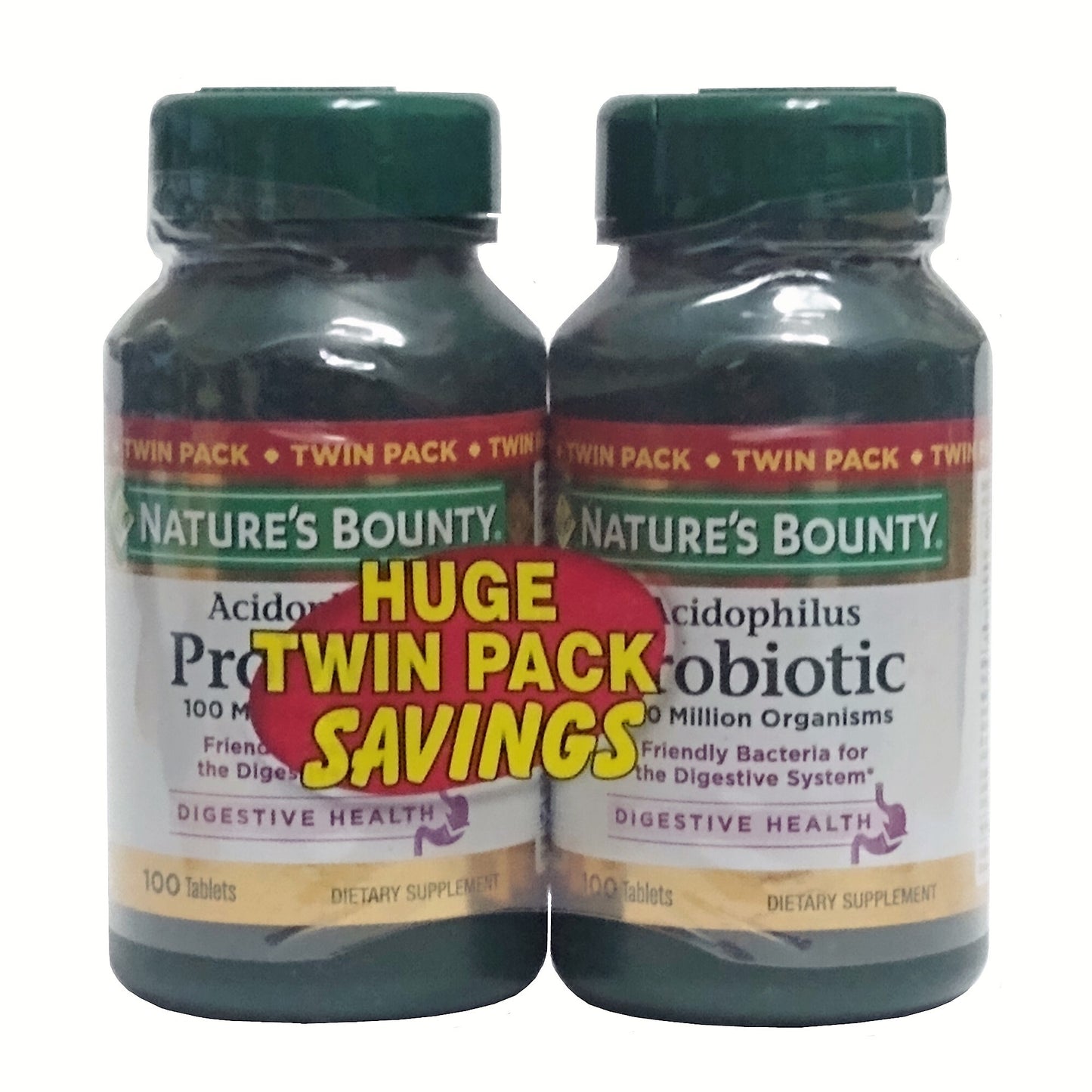 Nature's Bounty Acidophilus Probiotic Twin Pack, 100 Tablets, 2 Bottle Each, By Nature's Bounty Inc