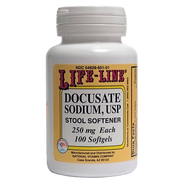 Life-Line Stool Softener, 250mg, 100 Softgels, 1 Bottle Each, By National Vitamin Company